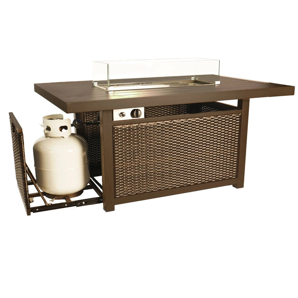 52 Inch Aluminum Propane Fire Pit Table with Glass Wind Guard Q1430