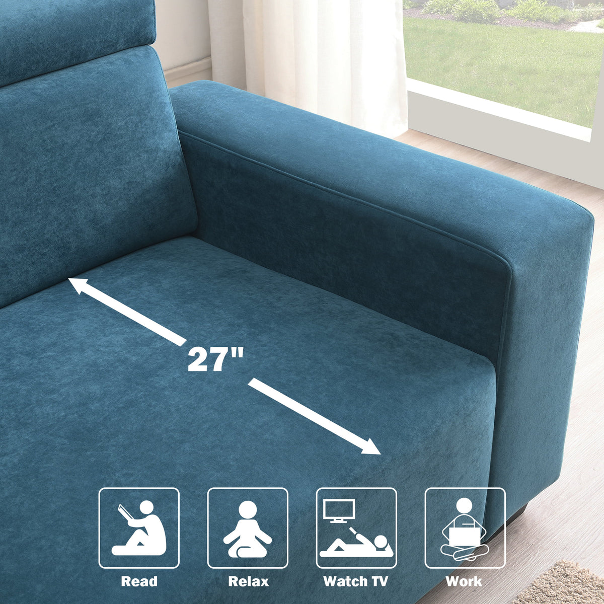 2-Seater Velvet Sectional Sofa with Adjustable Headrest M5502
