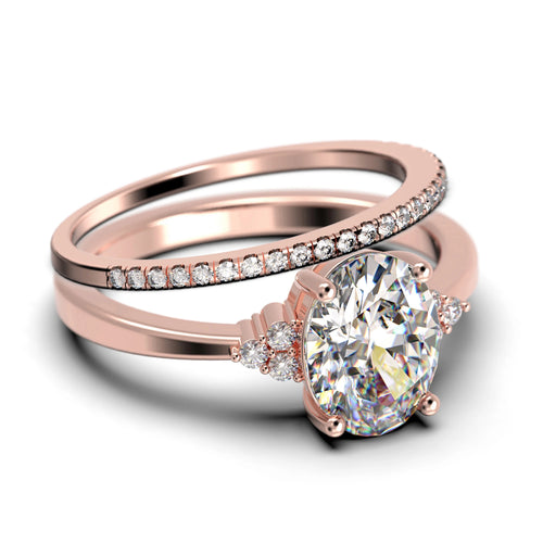 2.00 Carat Oval Cut Diamond Moissanite Engagement Ring in Silver With 18k Rose Gold Plating W986364