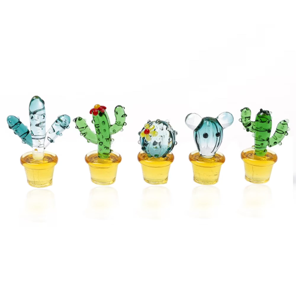 Handmade Blown Glass Cactus Figurines Desk Decorations M164206