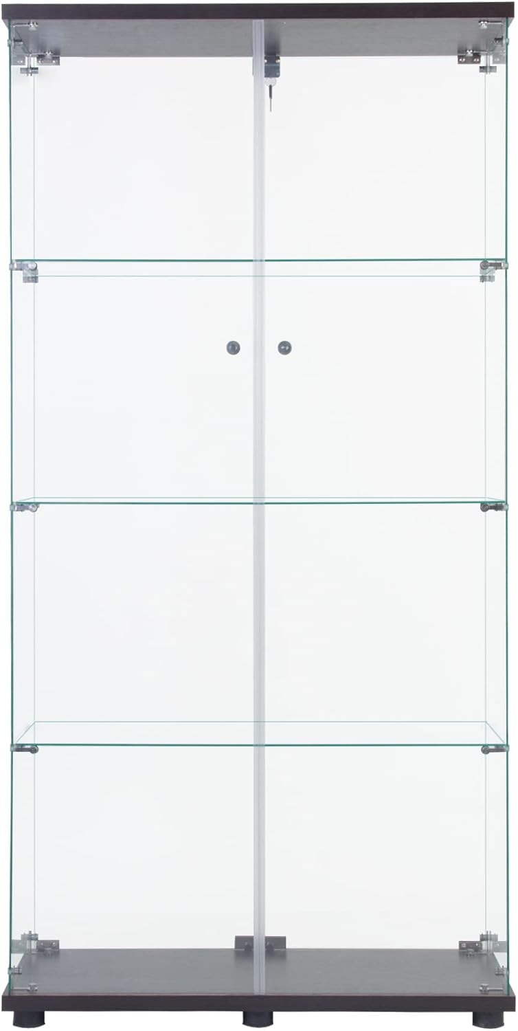 Black Two Door Glass Display Cabinet with 4 Shelves F31819