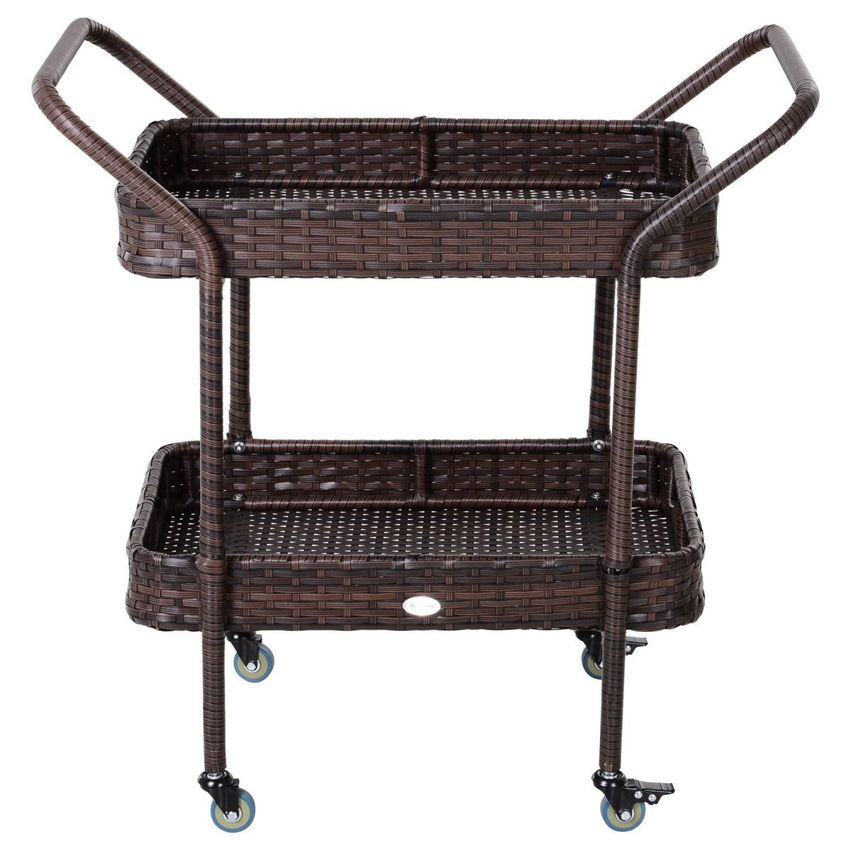 Rolling Rattan Wicker Outdoor Kitchen Trolley Serving Cart 2 Tray Shelves J585491