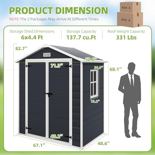 LightGray Resin Outdoor Storage Shed 6x4.4FT with Floor M388