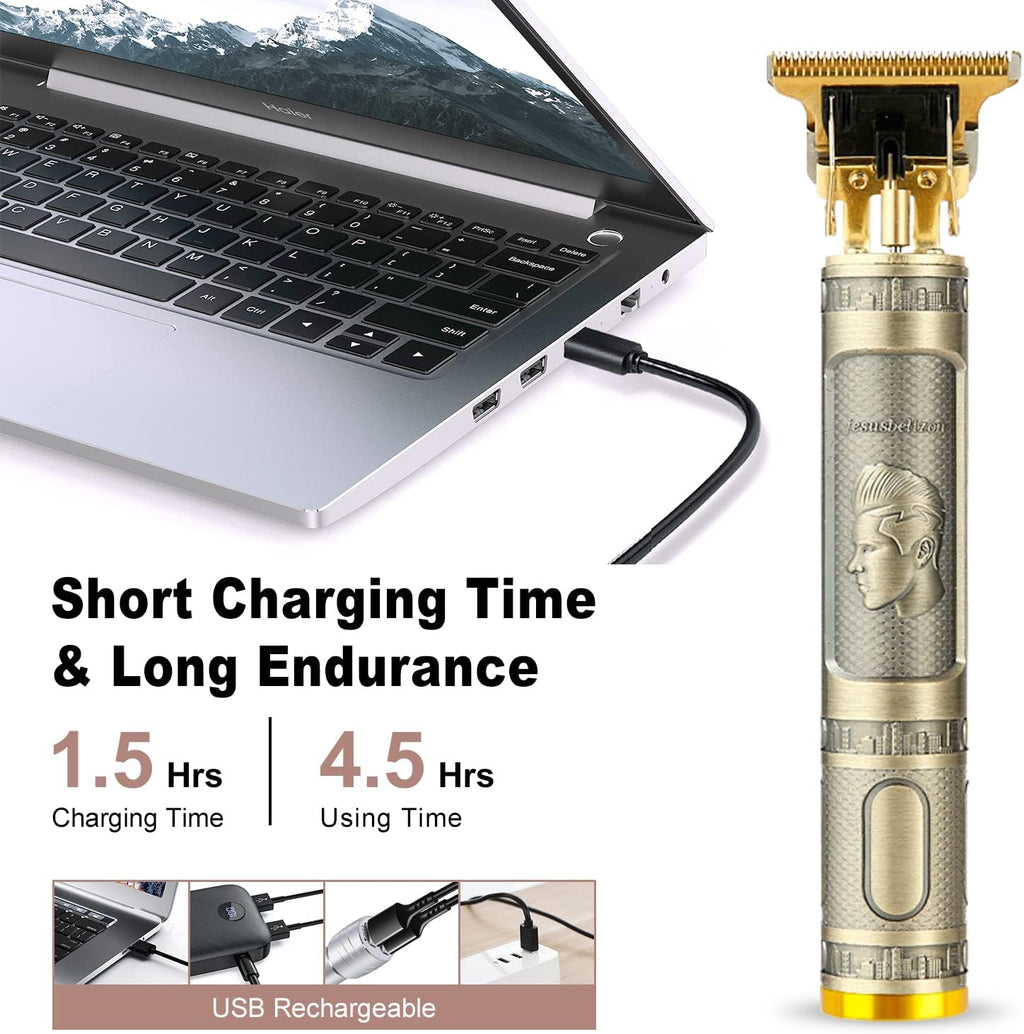 Cordless Hair & Beard Trimmer with 4 Guide Combs, Rechargeable T-Blade Hair Clippers, Bronze K883673