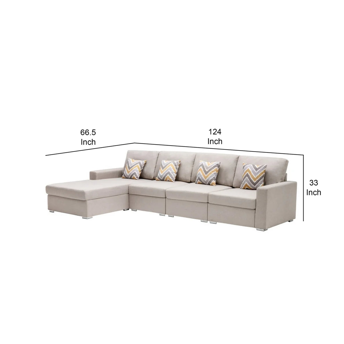 4pc Reversible Sectional Chaise Sofa with Pillows A6615