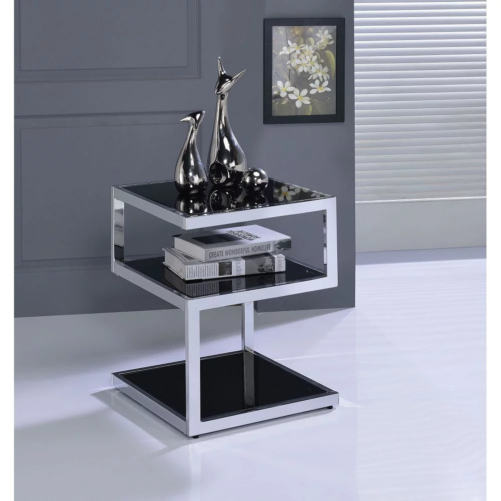 Side Table in Chrome & Black Glass I878