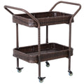 Rolling Rattan Wicker Outdoor Kitchen Trolley Serving Cart 2 Tray Shelves J585491