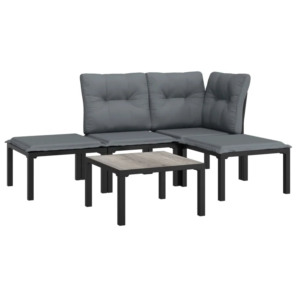 5 Piece Outdoor Patio Furniture Set, Black Poly Rattan Sectional Sofa with Dark Gray Cushions X2419