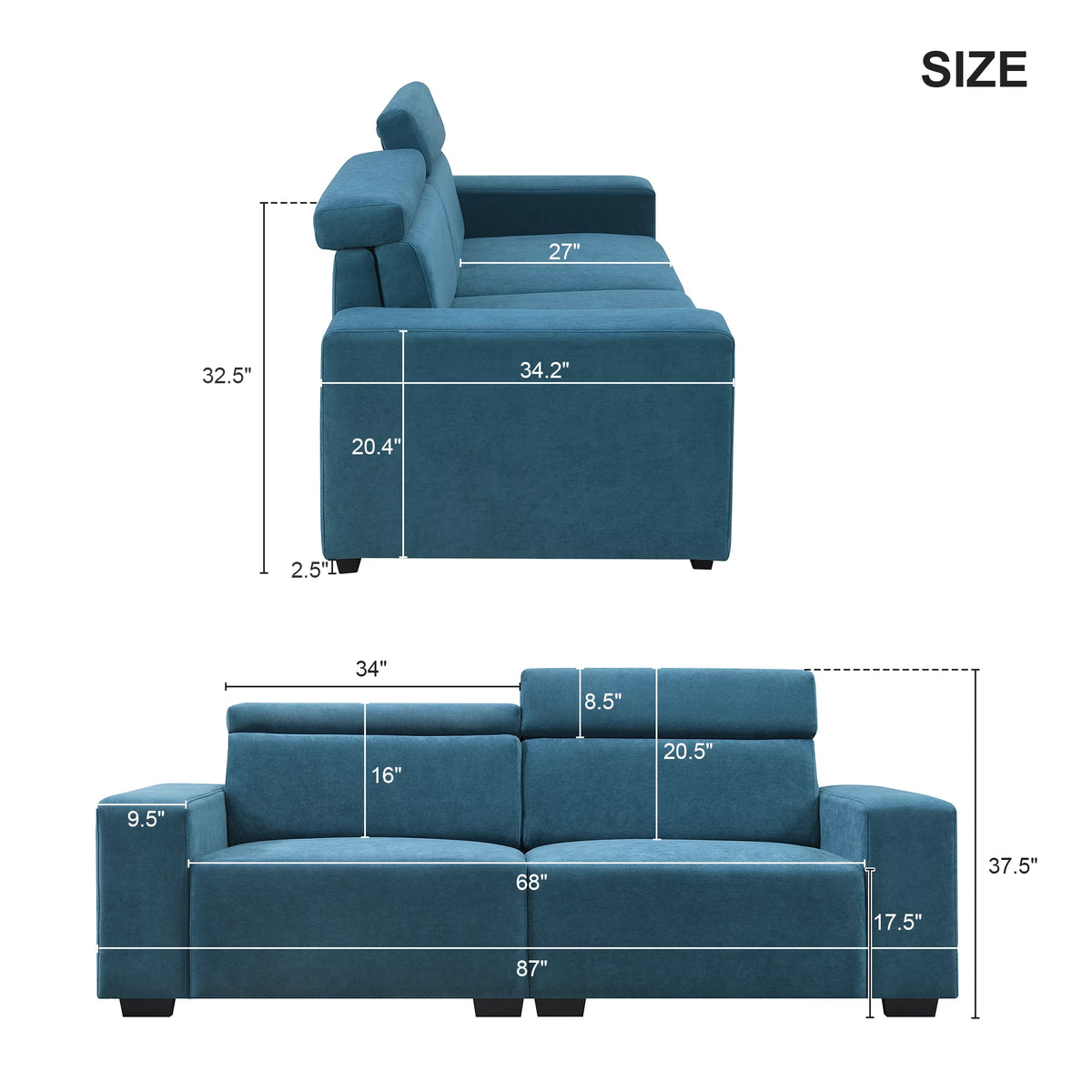 2-Seater Velvet Sectional Sofa with Adjustable Headrest M5502