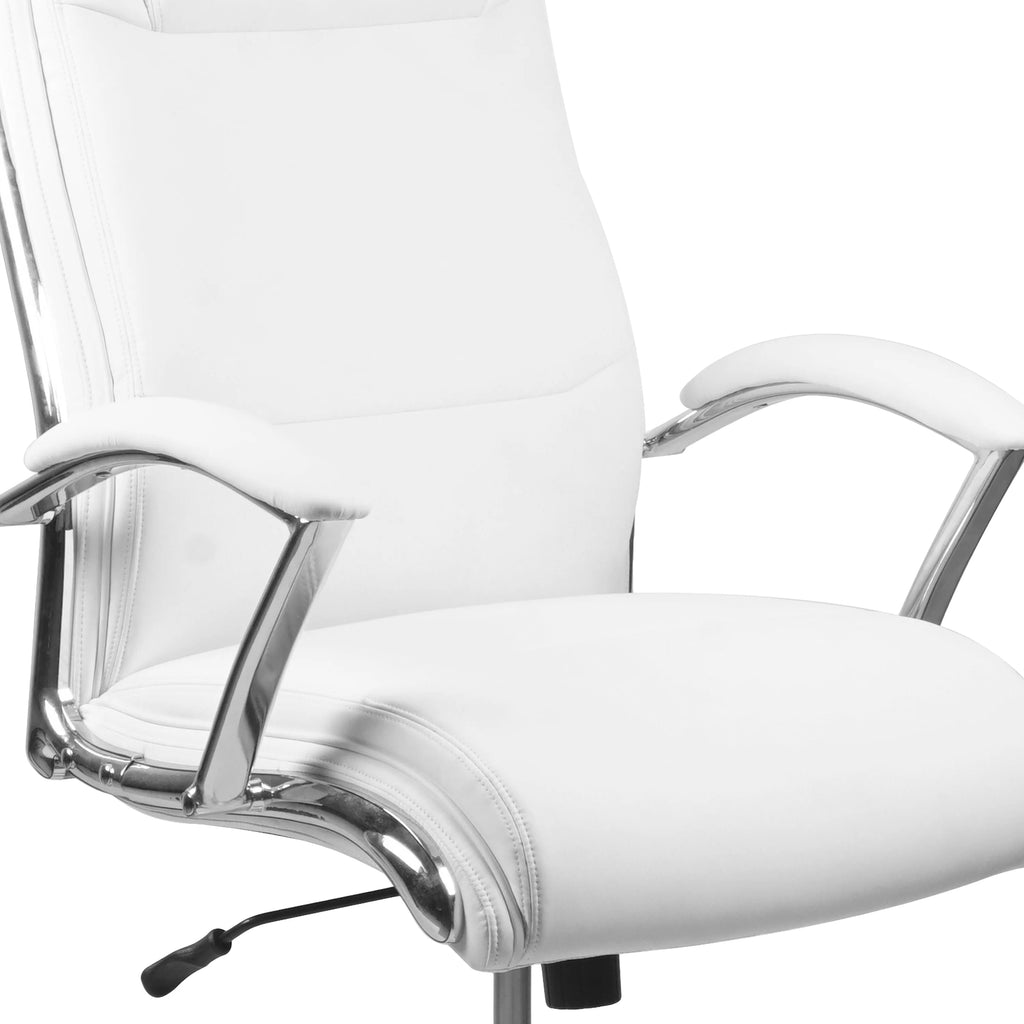 White LeatherSoft Executive Swivel Office Chair with Chrome Base and Arms C61173