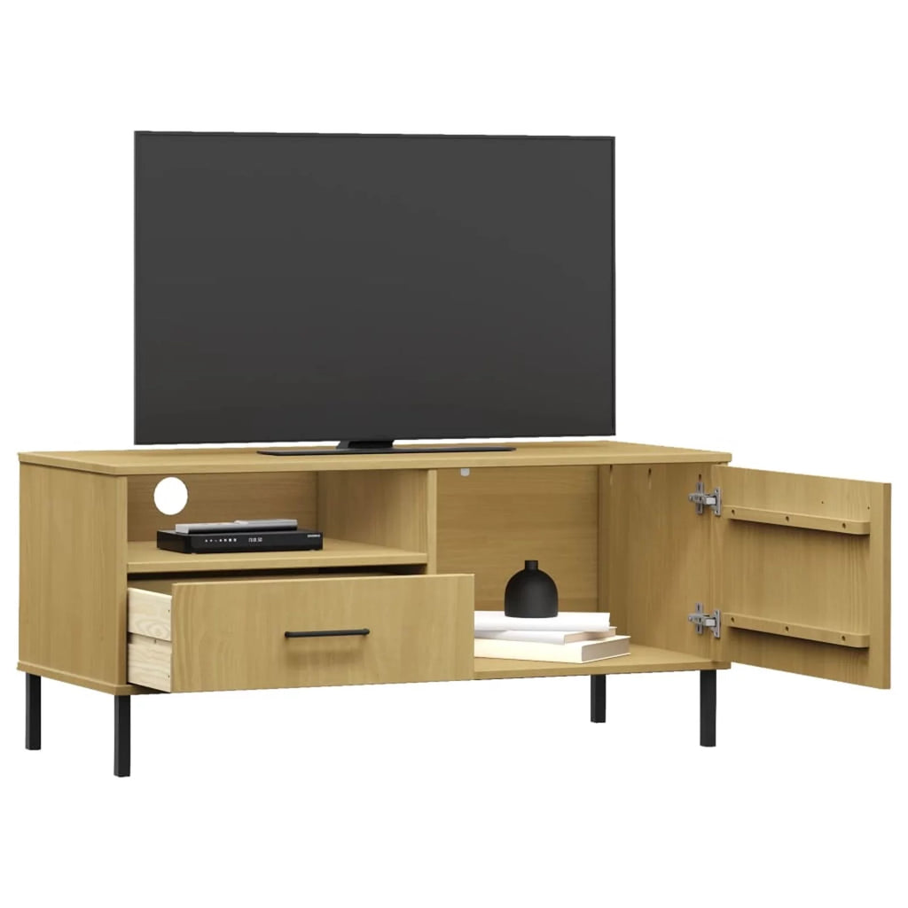 Pine Wood TV Cabinet with Storage Drawer, Door and Shelf B860