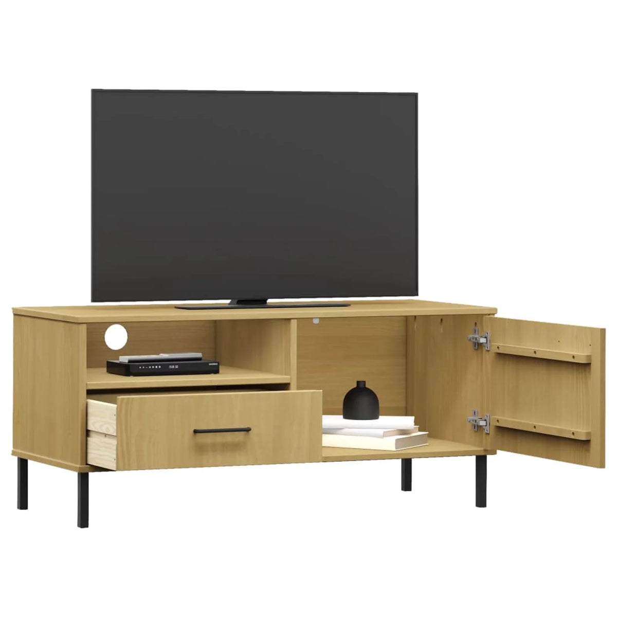 Pine Wood TV Cabinet with Storage Drawer, Door and Shelf B860