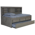 Twin Size Bed Frame with Headboard Bookcase Captain Day Bed with 3 Drawers & Trundle, Charcoal T727