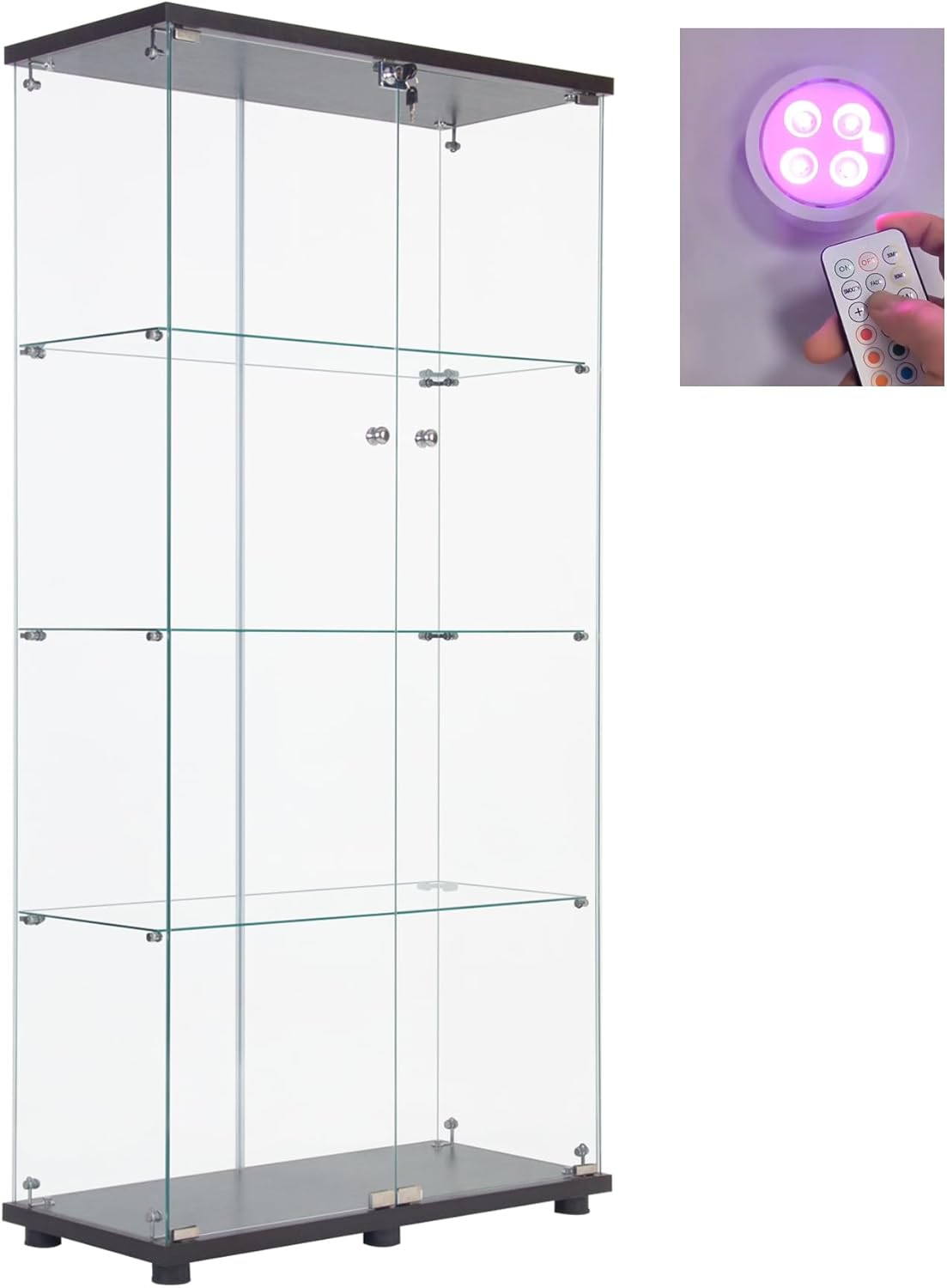 Black Two Door Glass Display Cabinet with 4 Shelves F31819