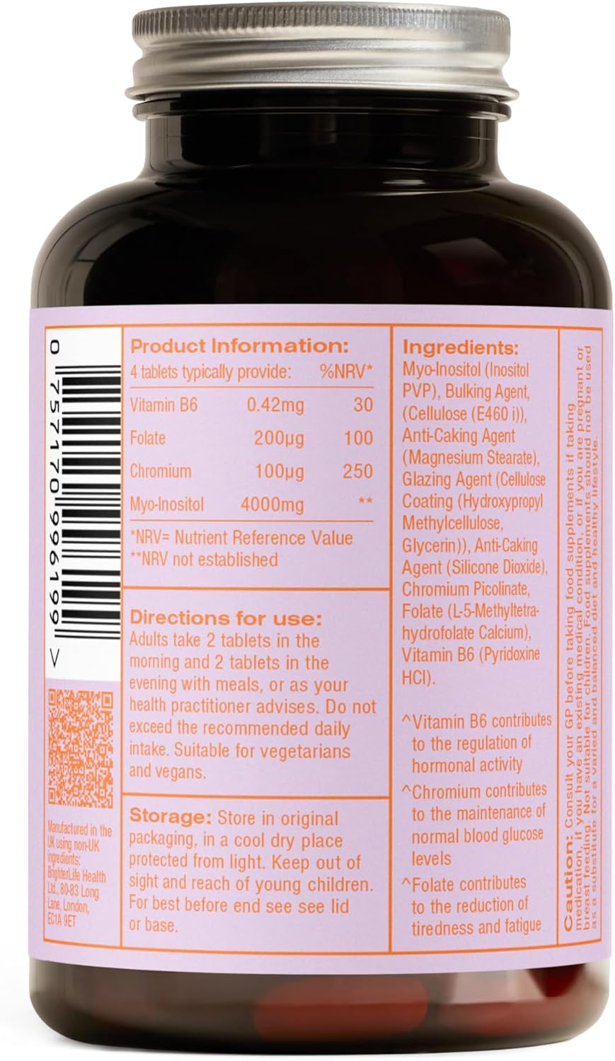 120 Vegan Tablets Myo Inositol Supplement G375432