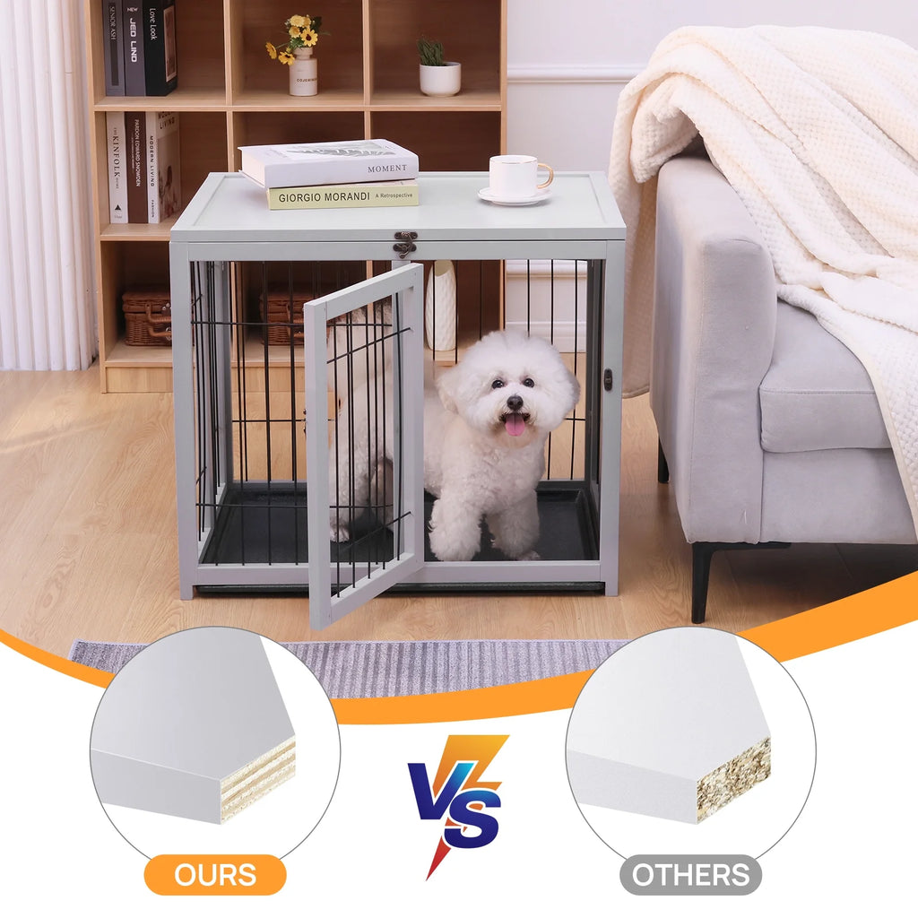 Gray Wooden Dog Crate Furniture C759031