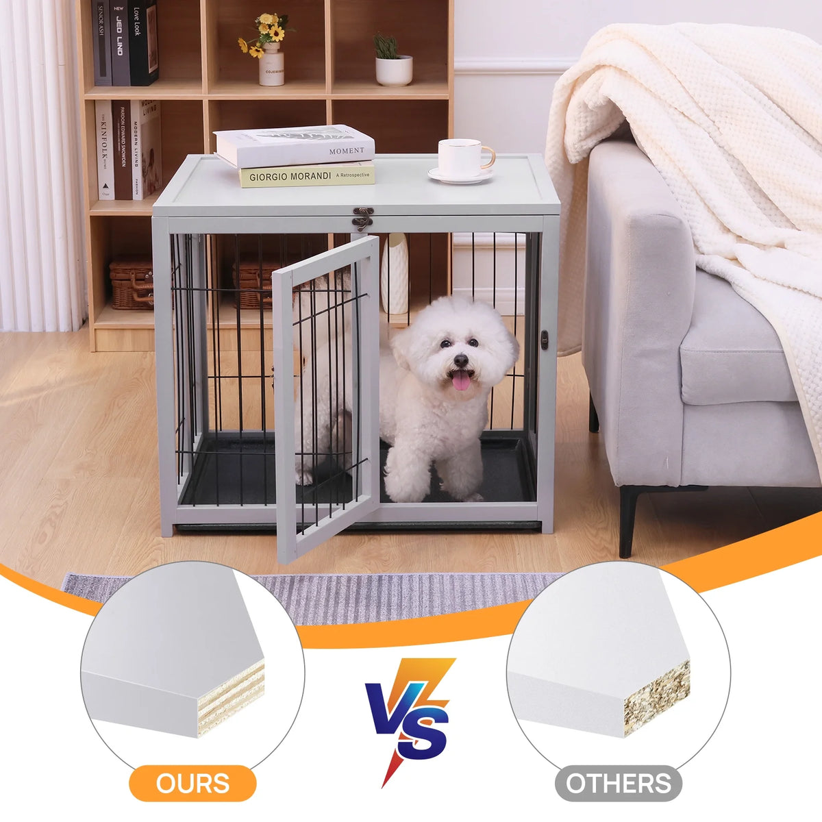 Gray Wooden Dog Crate Furniture C759031