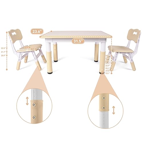 Pink Height-Adjustable Kids Table and Chairs Set with 2 Chairs W585