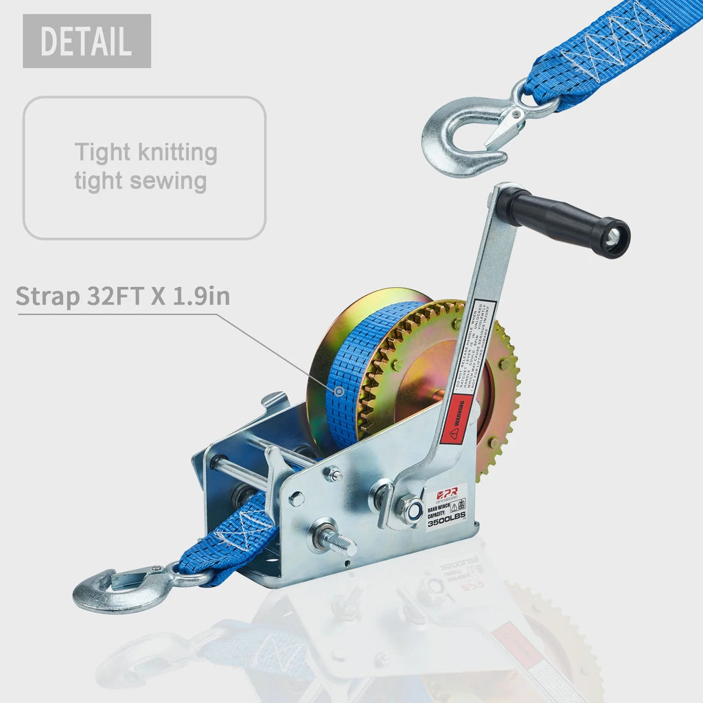 3500lbs Manual Boat Trailer Winch with 32ft Strap F173680