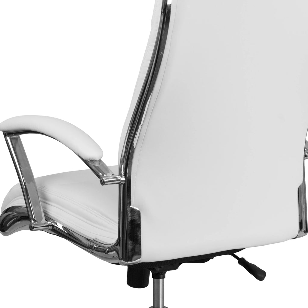 White LeatherSoft Executive Swivel Office Chair with Chrome Base and Arms C61173