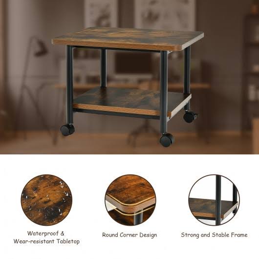 Brown Under Desk Printer Stand with 360 Swivel Casters I310