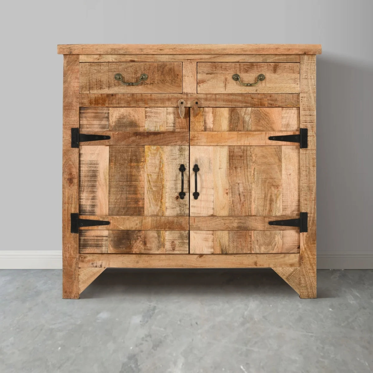 2 Drawer Mango Wood Cabinet Console, Rustic Brown T372