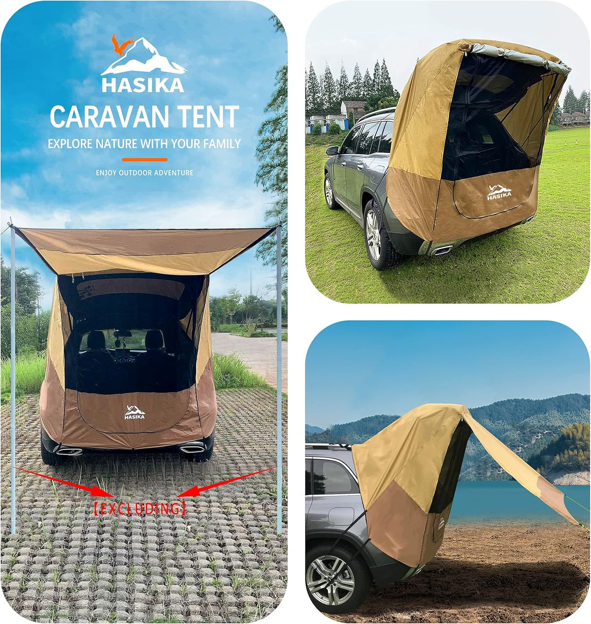 Waterproof Tailgate Shade Awning Tent for Car Camping SUV Yellow S2476
