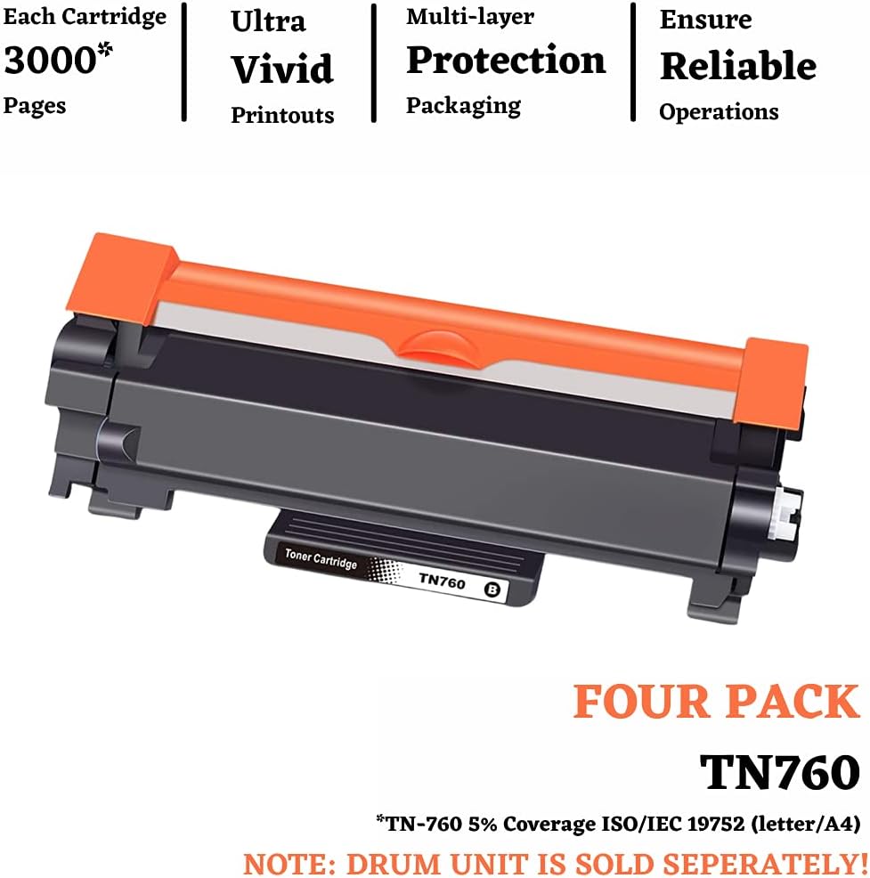 Compatible Brother TN760 Black Toner Cartridge 4 Pack C762