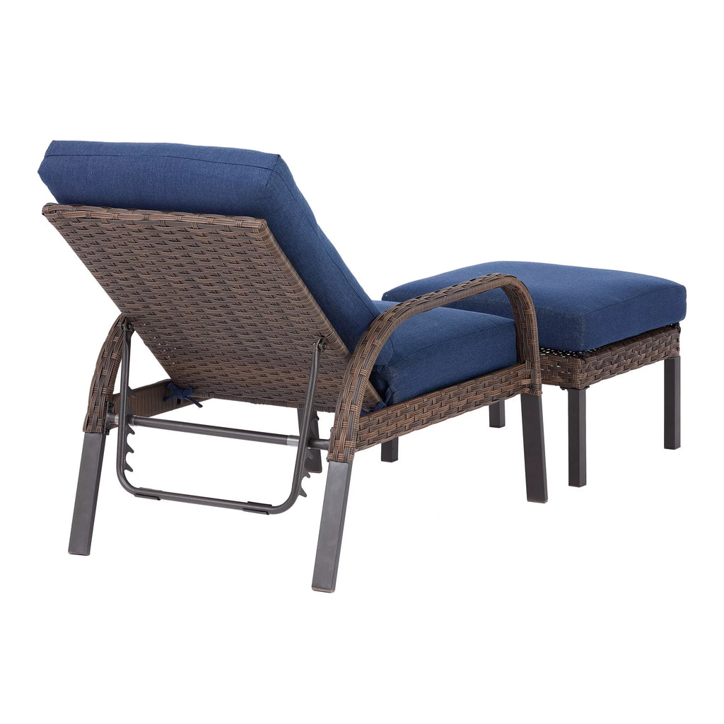 Blue Wicker Reclining Chaise Lounge G446