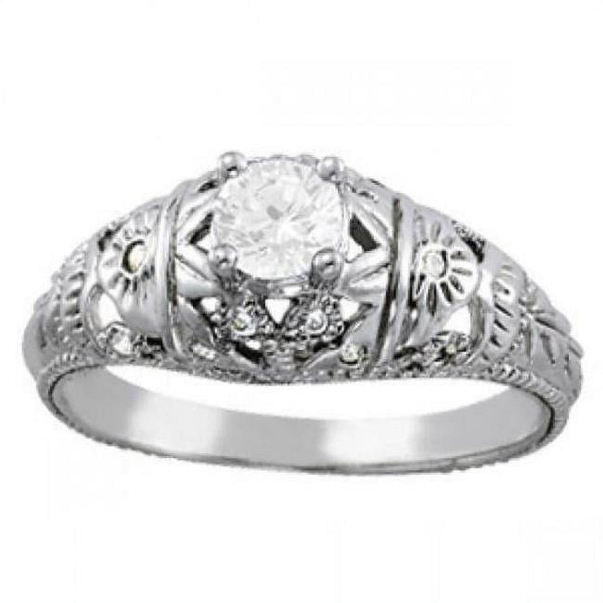 1 CT Antique Style Diamond Solitaire Engagement Ring, White Gold - Size 6.5 V3408