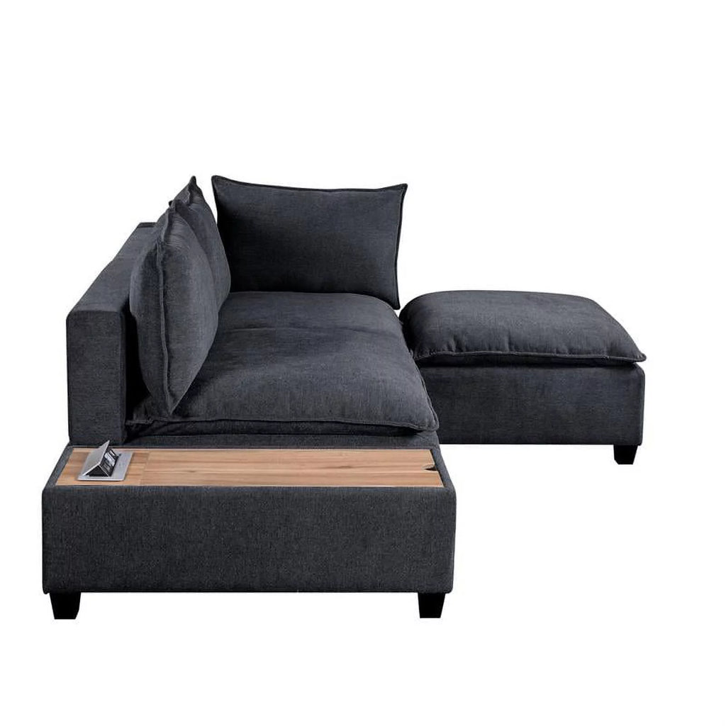 Dark Gray Woven Fabric Sectional Loveseat Sofa with Ottoman C77719