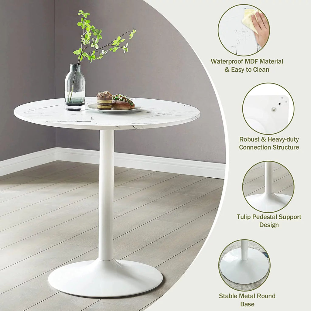 Round Dining Table with Faux Marble Top and Pedestal Base J58430