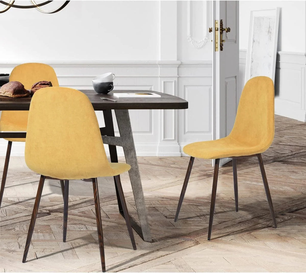 Set of 4 Yellow Velvet Dining Chairs with Metal Legs B93152