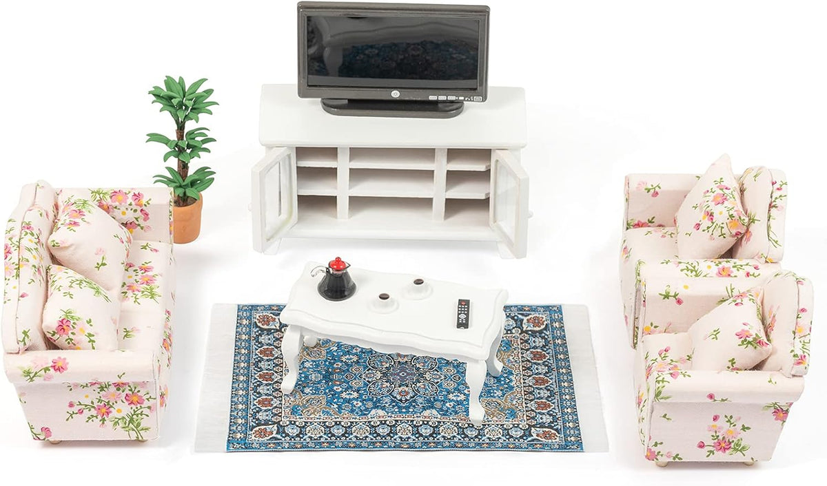 16 Pieces White Wooden Dollhouse Furniture Set O63053