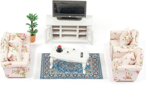 16 Pieces White Wooden Dollhouse Furniture Set O63053