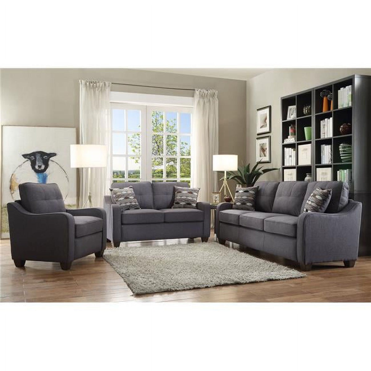 Gray Fabric & Solid Wood Sofa Set B503786