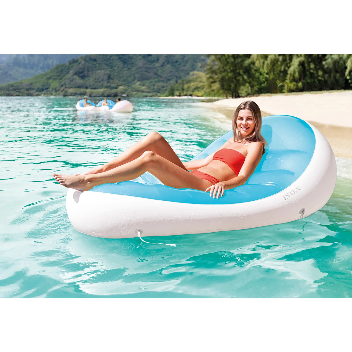 Blue & White Pool Float Lounger with Cupholder I507