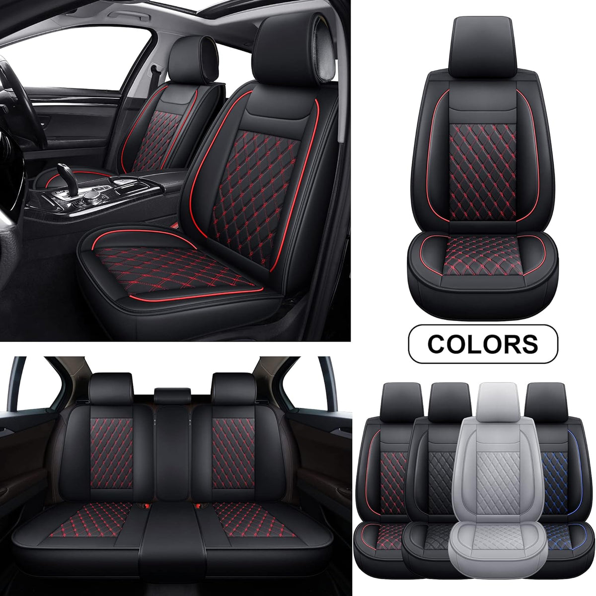 Universal Rear Car Seat Covers with Faux Leather, Black, Pack of 2 P78884