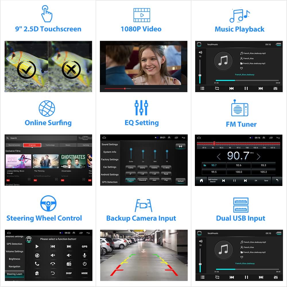 9 Inch Touchscreen Car Stereo with Backup Camera T9470