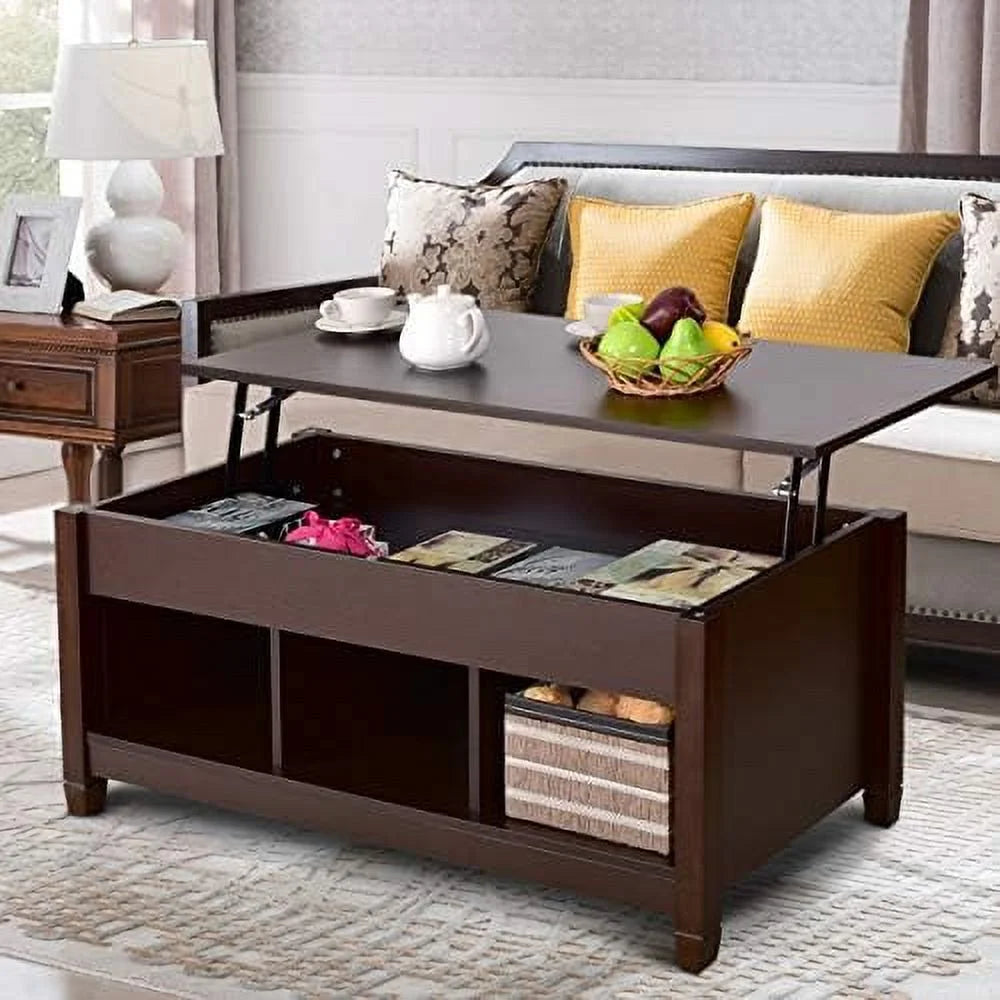 Espresso Lift Top Coffee Table with Hidden Compartment L4753