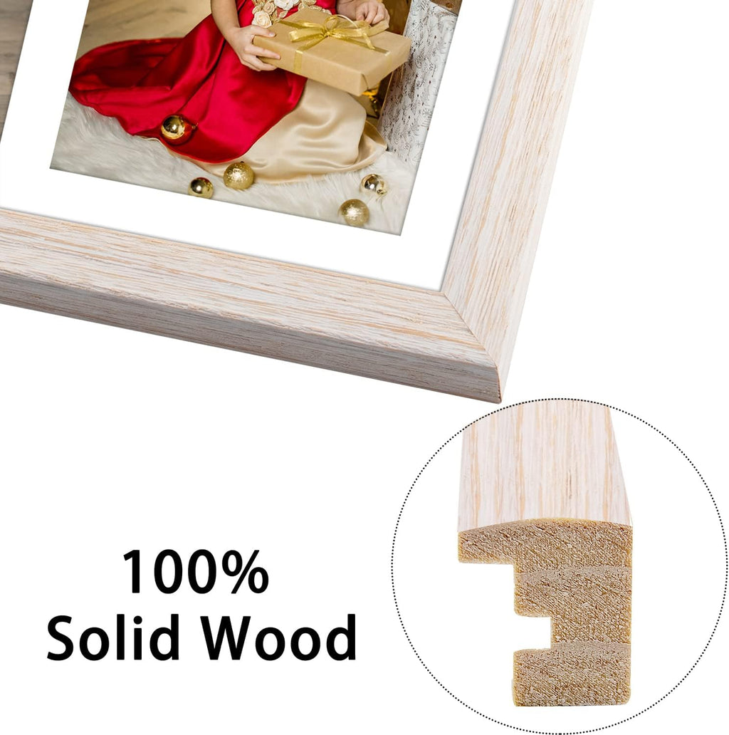 Set of 2 Distressed White Wood Picture Frame for Four 4x6 Photos or Two 8x10 Pictures with Real Glass Q405