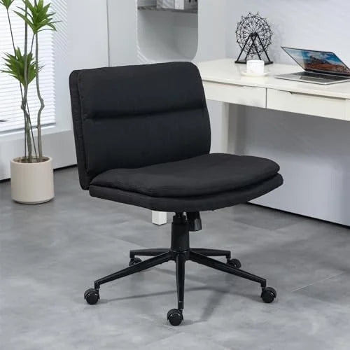 Black Armless Fabric Office Chair with Wheels W531