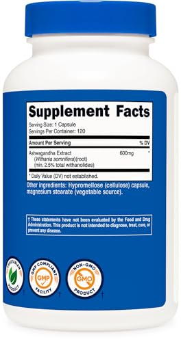 Ashwagandha Herbal Supplement 600mg, 120 Capsules W94019