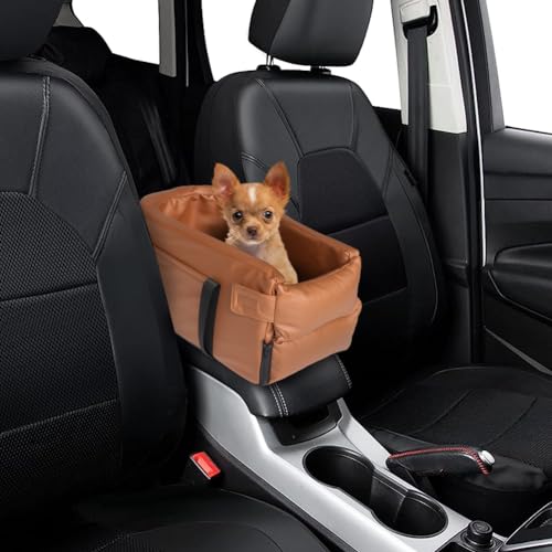 Small Dog Car Seat Center Console, Waterproof Grey Leather Pet Booster X81976