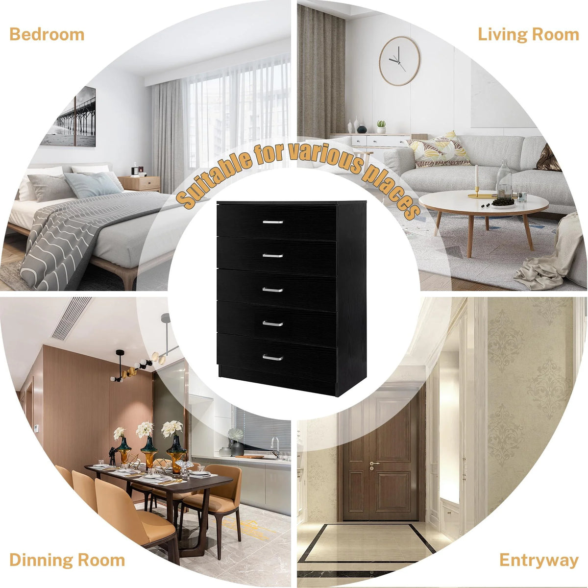 Black 5 Drawer Dresser T4864