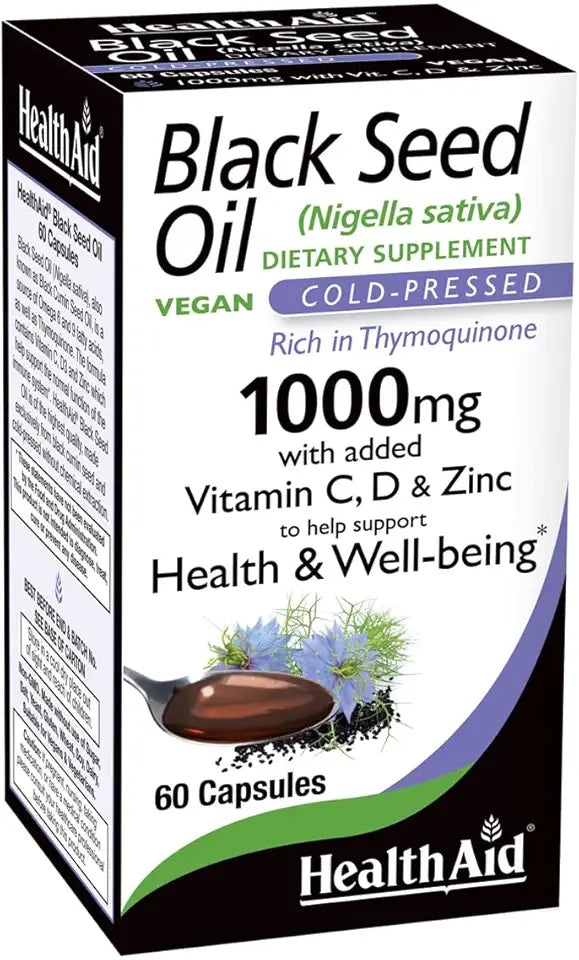 Black Seed Oil Capsules, 1000mg, 60 Count, Cold-Pressed, Vegan Z2098