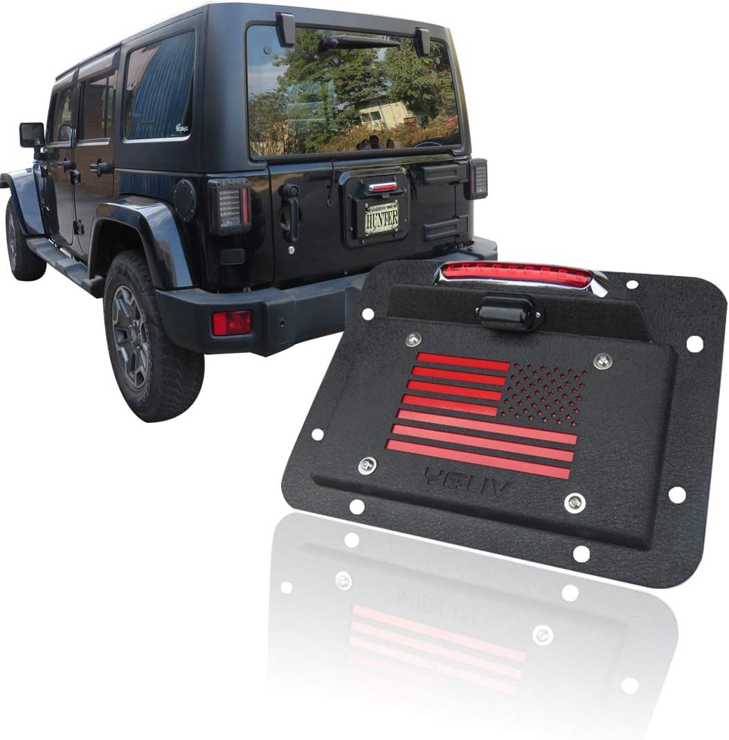 Spare Tire Delete License Plate Relocation Kit with Third Brake Light for Wrangler JK JKU V382317
