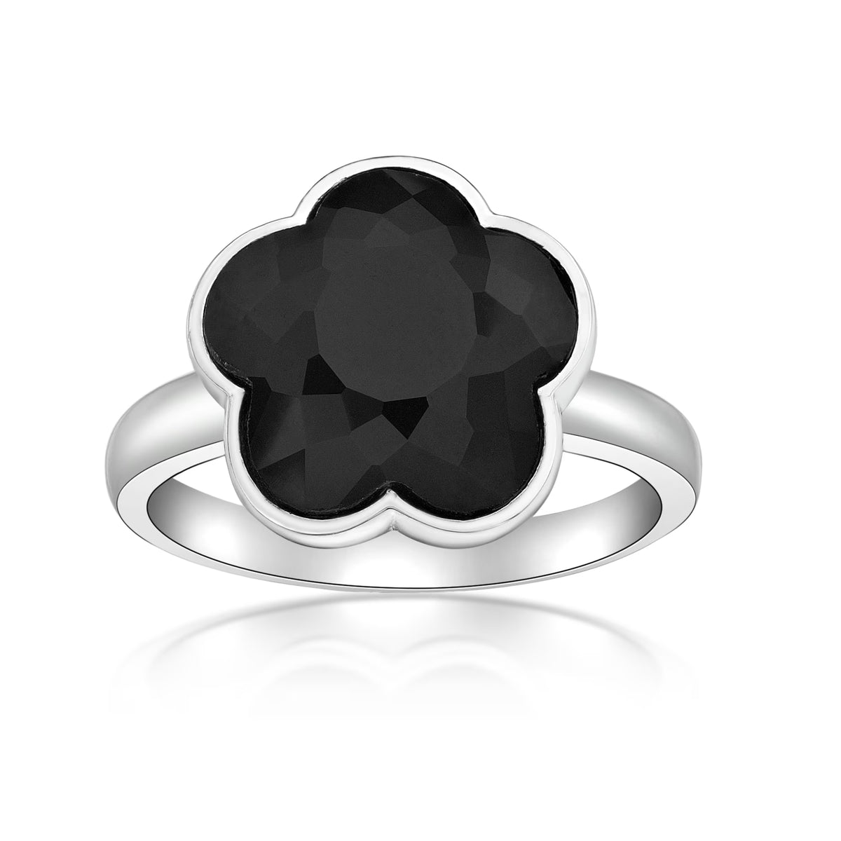 Black Onyx Five Petal Flower Ring in 925 Sterling Silver Size 7 X54154