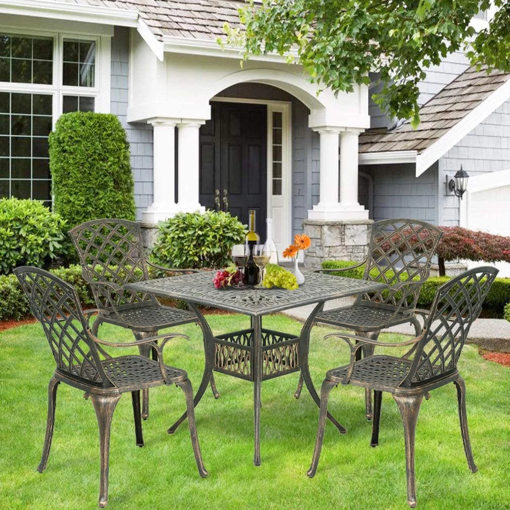 Outdoor Dining Table Set with 4 Wrought Iron Chairs K8802