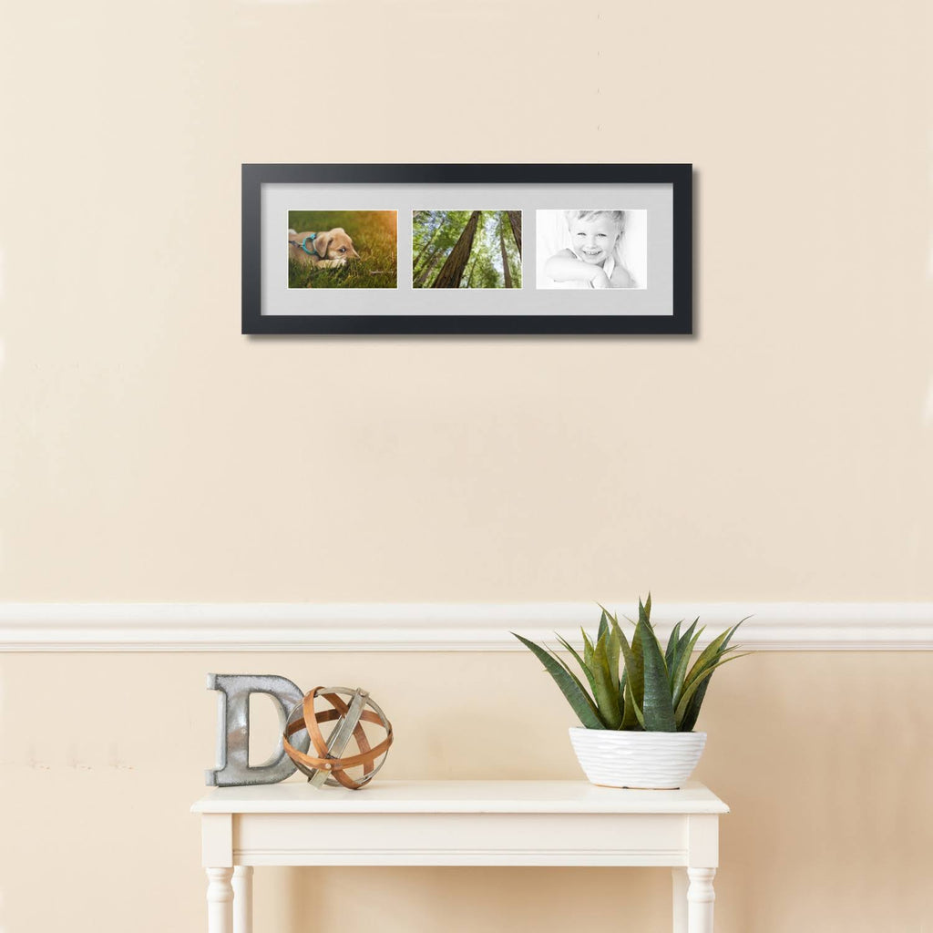 Satin Black 3 Opening Collage Picture Frame for 5x7 Photos with Grey Candlewick Mat G30756
